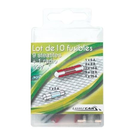 Lumi'Car Lot De 10 Fusibles 9 Steatites + 1 Radio 12V