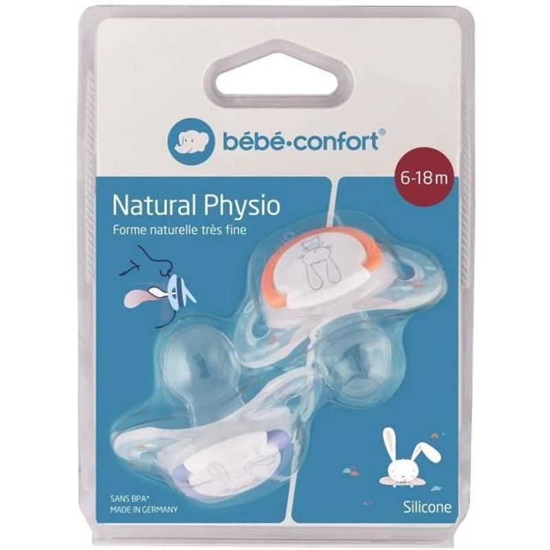 Bebeconfor Bébé Confort Lot De 2 Sucettes Natural Physio En Silicone - 6/18 Mois Sweet Bunny Bleu Et Rouge