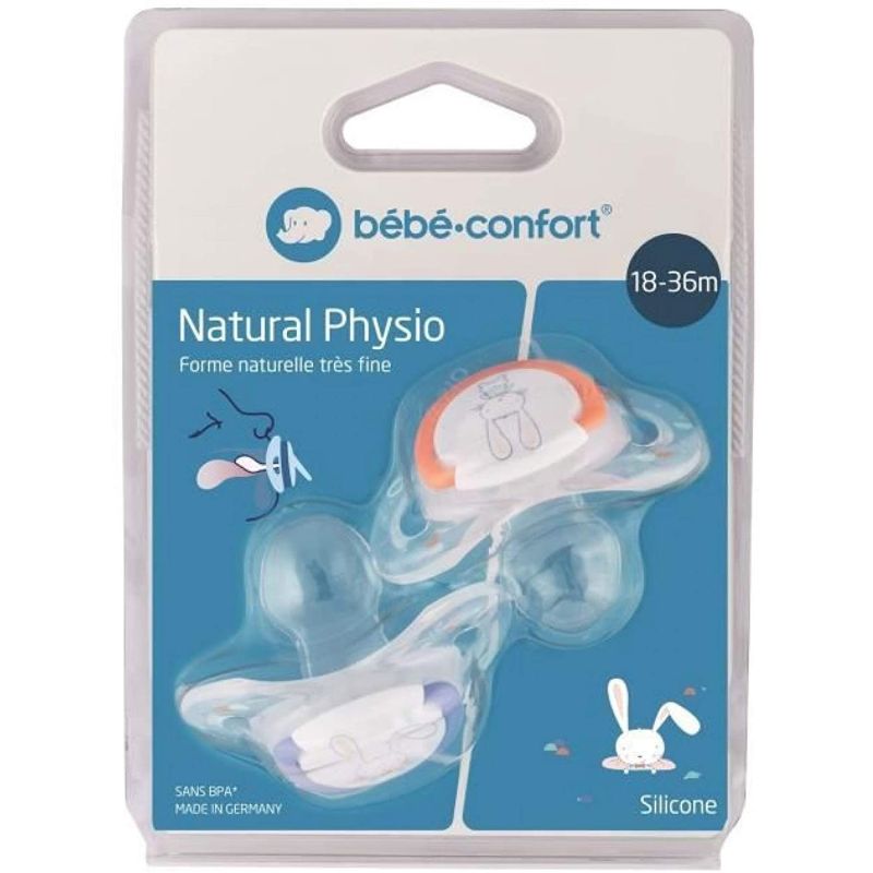 Bebeconfor Bébé Confort Lot De 2 Sucettes Natural Physio En Silicone - 18/36 Mois Sweet Bunny Bleu Et Rouge