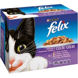 Felix Pâtée Pour Chats Émincés En Gelée Viande Poisson : Les 12 Sachets De 100 G