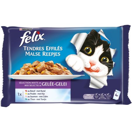 Felix Pâtée Pour Chat Effilés Viandes Poissons : Les 4 Sachets De 100 G