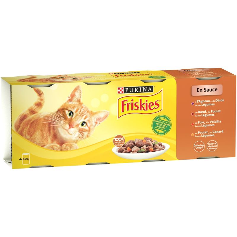 Friskies Pâtée Pour Chats Assortiment Viandes En Sauce : Les 4 Boîtes De 100 G