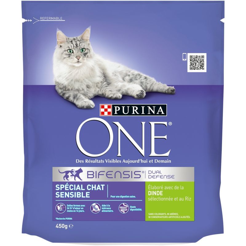 Purina One Croquettes Pour Chat Sensible Dinde : Le Sac De 450 G