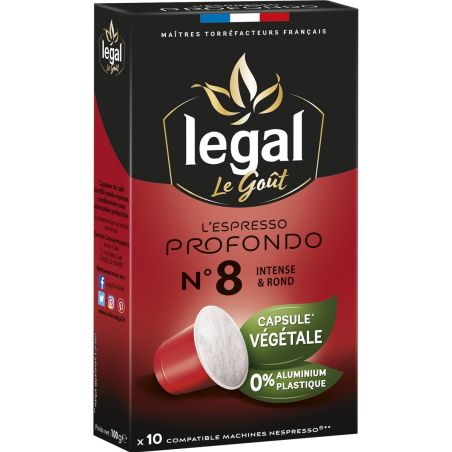 Legal Légal Capsules Café Espresso Profond N°8 Compatible Nespresso X10 100G