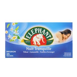 Elephant Infusion Verveine Tilleul Camomille Nuit Tranquille : La Boite De 25 Sachets - 38 G