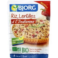Bjorg Plat Cuisiné Riz, Lentilles À L'Indienne Bio : Le Sachet De 220 G