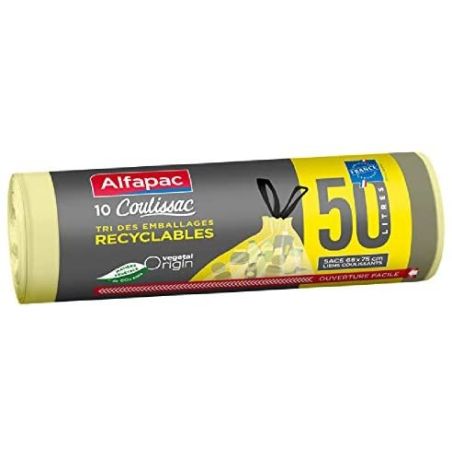 Alfapac 10 Coulissac 50L Pour Le Tri Des Emballages Recyclables, Vert