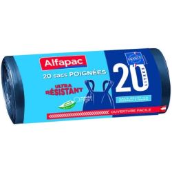 Alfapac 20 Sacs 20L Poubelle À Poignées-Ultra Résistant-Vegetal Origin Bleu Marine/Noir 45 X 57 Cm