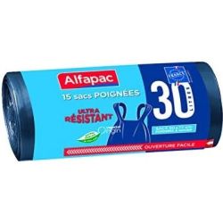 Alfapac 20 Sacs 30L Poubelle À Poignées-Ultra Résistant-Vegetal Origin Marine/Noir 50 X 77 Cm