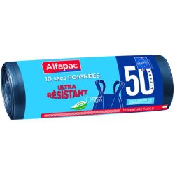 Alfapac 20 Sacs 50L Poubelle À Poignées-Ultra Résistant-Vegetal Origin Noir 68 X 90 Cm, Bleu Marine