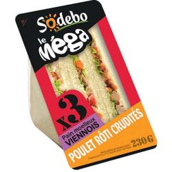 Sodeb'O 230G Sandwich Mega Club Poulet/Crudites Sodebo