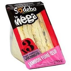 Sodeb'O 230G Sandwich Mega Club Viennois Jambon Fume Sodebo