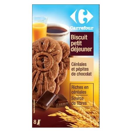 Carrefour 400G Biscuits Petit Déjeuner Chocolat Céréales Crf