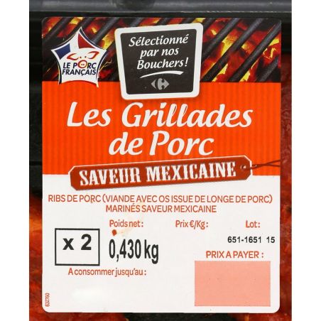 Carrefour 430G Travers De Porc Mexicaine