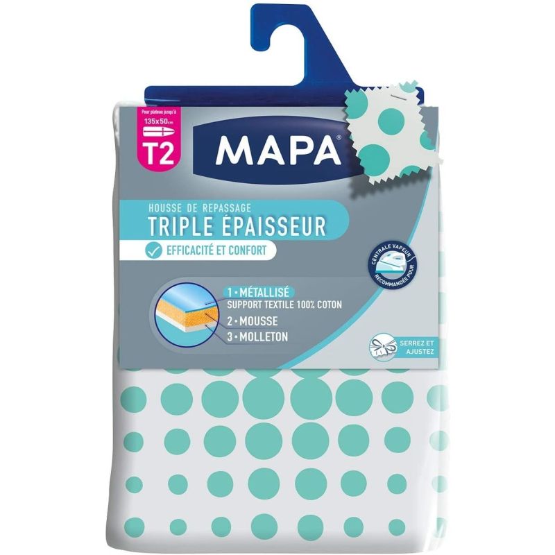 Mapa Housse De Repassage Pour Table À Repasser - Spécial Vapeur Triple Epaisseur- Taille 2 : 135 X 50 Cm