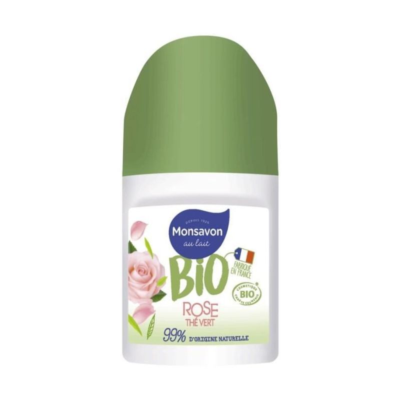 Monsavon Déodorant Bille Bio Senteur Rose Soupçon De Thé Vert 50Ml