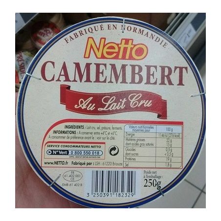 Netto Camember.Lait Cru 250G