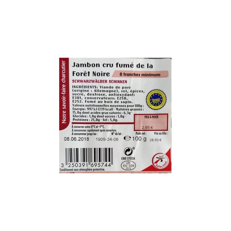 Selection Fe Sel Jambon Foret Noire 100G