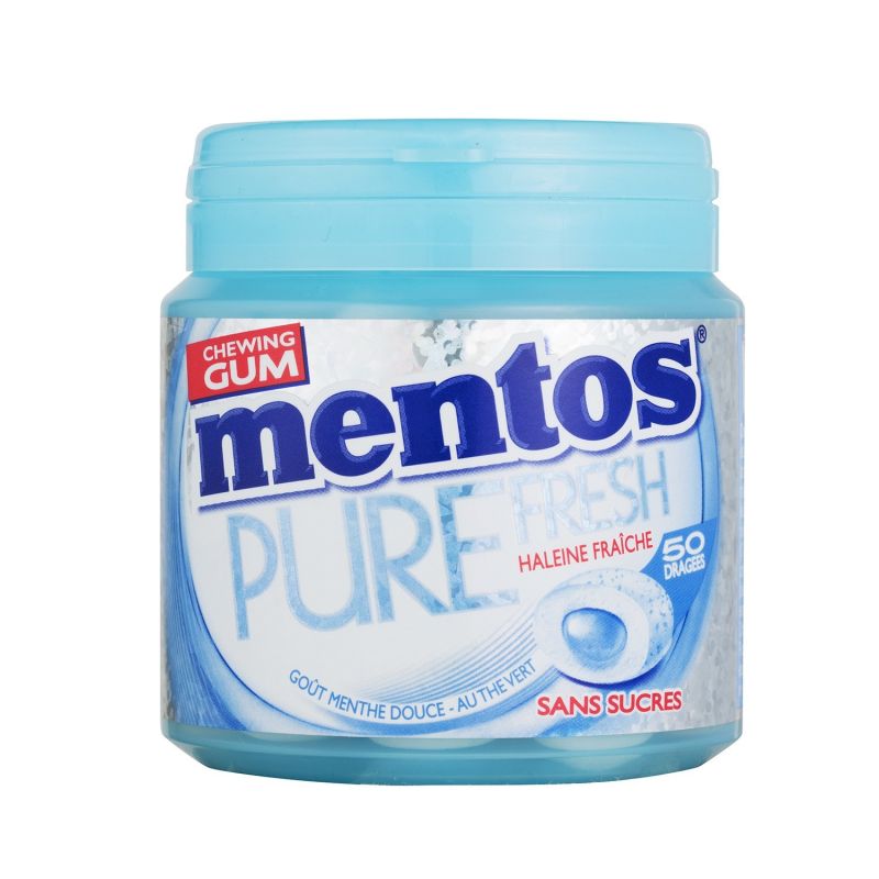 Mentos Gum Chewing-Gum Menthe Douce Sans Sucres : La Boite De 50 Dragées 100 G