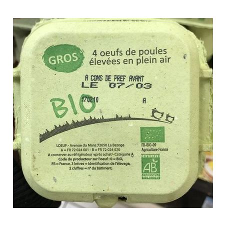 Loeuf 232G 4 Œufs Vrac Premb Bio Tc
