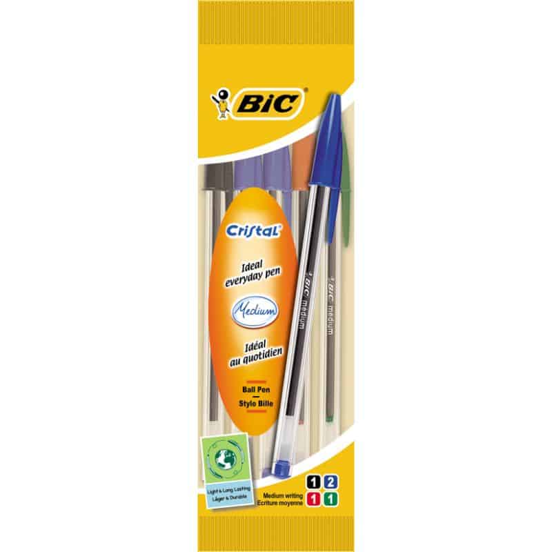Bic Stylo Bille Cristal Assortis : Le Lot De 5 Stylos