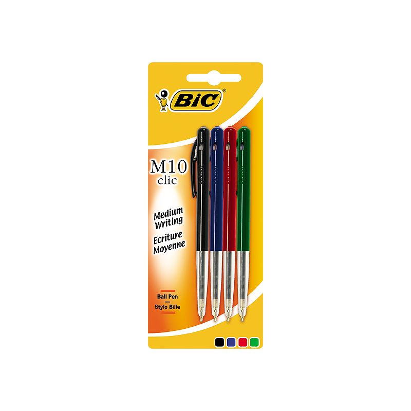 Bic Stylo Bille M10 Clic Assortis : Le Lot De 4 Stylos