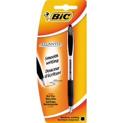 Bic Stylo Bille Atlantis Soft Noir Moyen Blister De 1