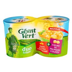 Géant Vert Maïs + Cœurs De Palmiers Duo Salade : Les 2 Boites 125G Net Égoutté