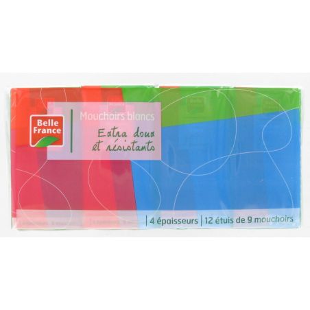 Belle France 12 Etui 9 Mouchoir Blanc 4 Plis Gd Format B.France