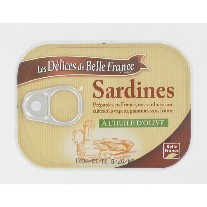 Les Délices De Belle France Sardine Huile Olive Cuite Vapeur 135G D.B.France