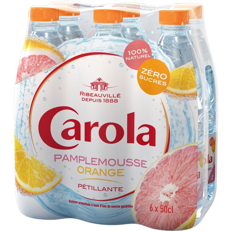 Carola Eau Pétillante Aromatisée Au Pamplemousse Et Orange : Le Pack De 6 Bouteilles 50 Cl