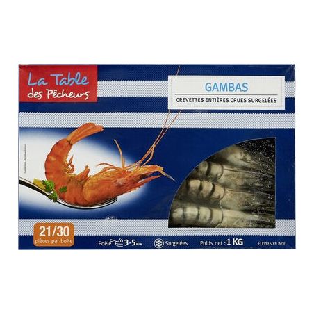 1Er Prix 1Kg Crevette Entiere Crue 21/30 Black Tiger