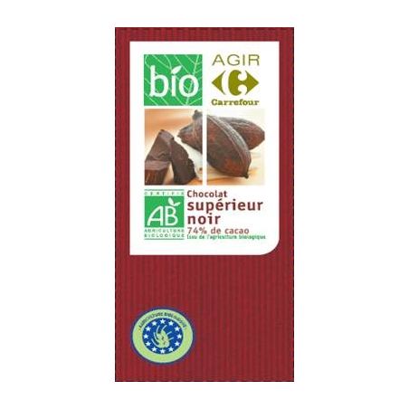 Carrefour Bio 100G Tablette Chocolat Noir 74% Cacao Crf