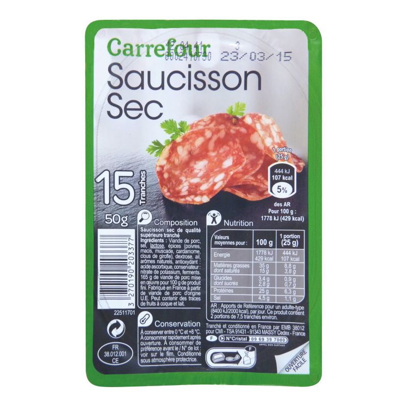 Crf Cdm 50G Saucisson Sec Format Pocket X15 Tranches