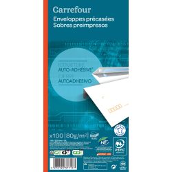 Carrefour Lot De 100 Enveloppes Adhésives Auto-Scellantes 110X220 Crf