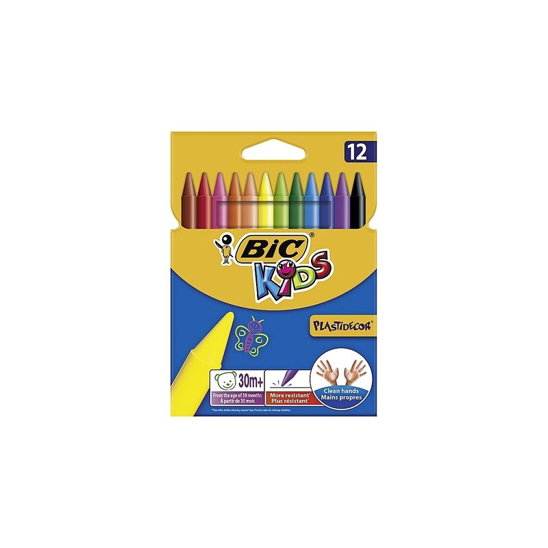 Bic Pochette De 12 Craies Kids Plastique Coloriage Diamètre 8 Mm X Longueur Cm
