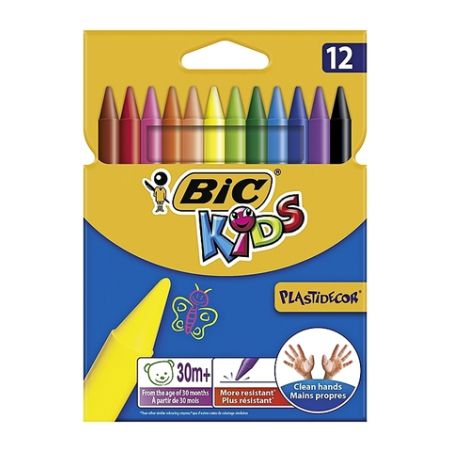 Bic Pochette De 12 Craies Kids Plastique Coloriage Diamètre 8 Mm X Longueur Cm