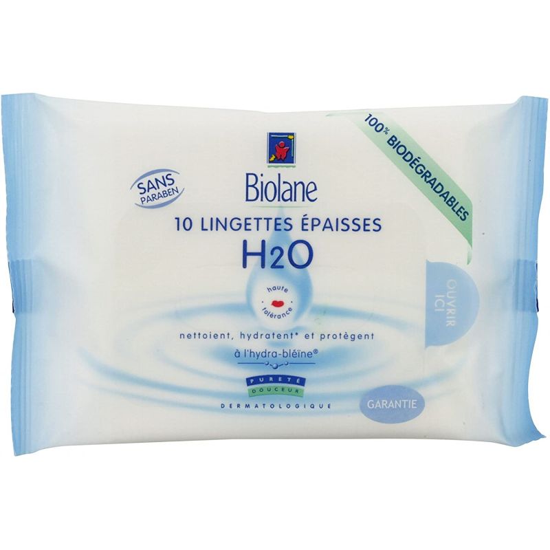 Biolane Lingettes Épaisses H2O À L'Hydra-Bléïne : Le Paquet De 10