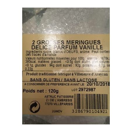 Astruc Pâtisserie Meringue A La Vanille X2 120G