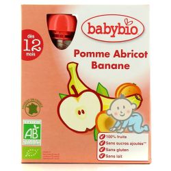 Babybio 4X90G Gourde Pomme Abricot Banane 6 Mois Baby Bio