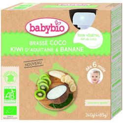 Babybio Brassés Végétaux Gourdes Brassé Lait De Coco Kiwi Banane 4X85 G - 6+ Mois Bio