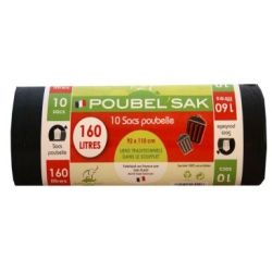 Sak-Plast Poubel'Sak Sacs Poubelle En Rouleau Prédécoupé Avec Bande Papier Imprimé 10 160L Noir