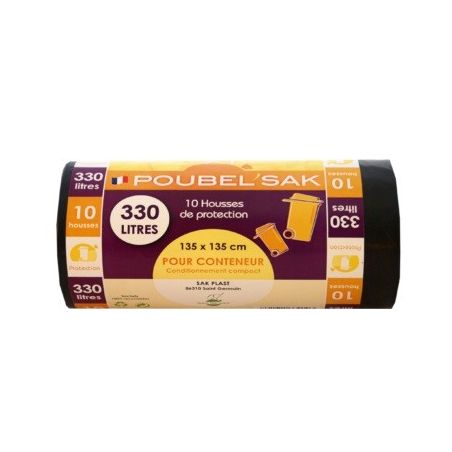 Sak-Plast Poubel'Sak Sacs Poubelle En Rouleau Prédécoupé Avec Bande Papier Imprimé 10 330L Noir