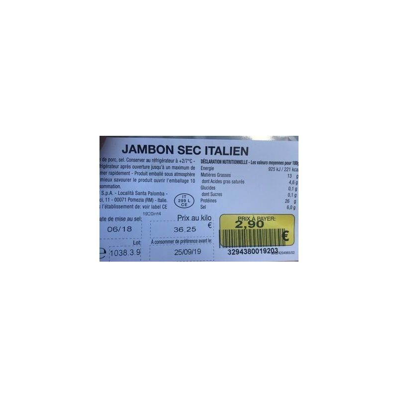 Fr.Emballe Fe Chiff.Jambon Cru Italien80G