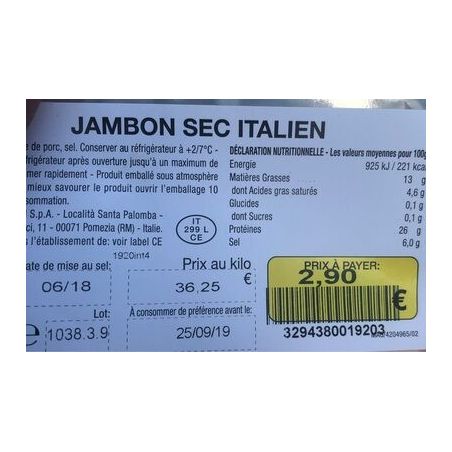 Fr.Emballe Fe Chiff.Jambon Cru Italien80G