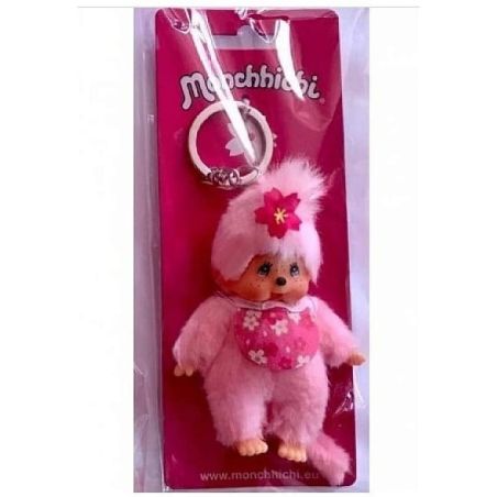 Bandai Monchhichi Peluche Porte-Clé 10 Cm Pinky Sakura Rose
