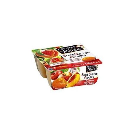 Charles & Alice 4X100G Dessert Pomme/Peche Sans Sucre Ajoute Charles&Alice