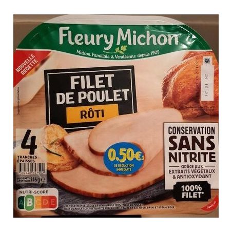 Fleury Michon 116G X4 Tranches Filet De Poulet Roti Sans Nitrite