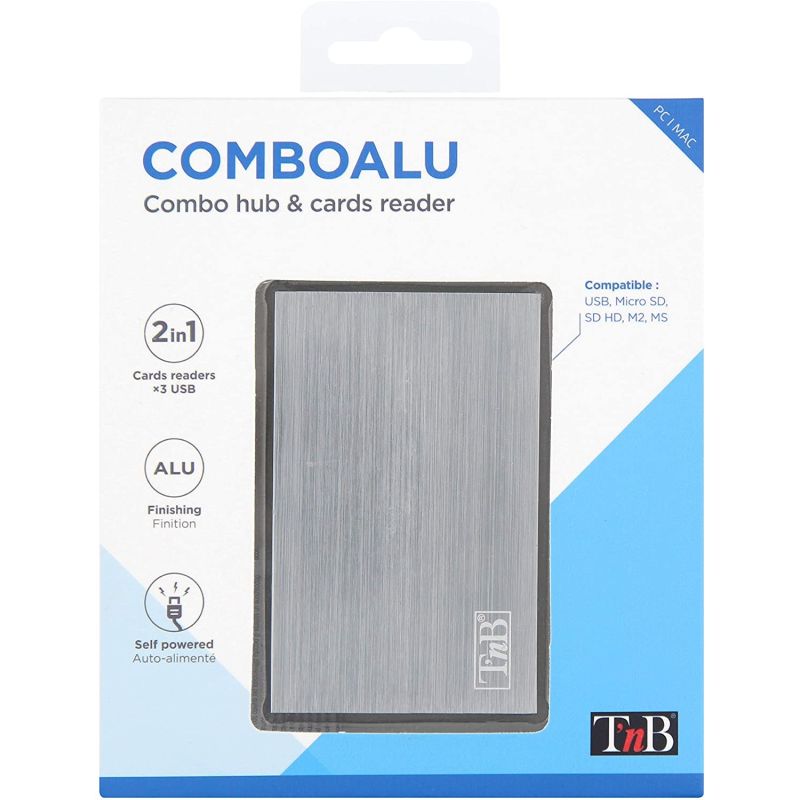 T'Nb Lecteur De Cartes Et Hub 3 Ports Usb 2.0 Aluminium