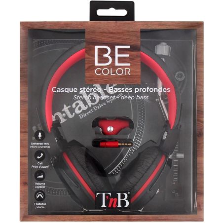 T'Nb Casque Stéréo Pliable Avec Kit Piéton Motif Be Color Vip Vinyle Noir/Rouge